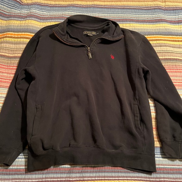 US Polo Assn. Mens Pullover Sweatshirt 1/4 Zip Mock Neck Black - Picture 1 of 6